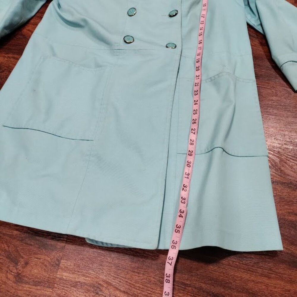 Long Sleeve Double Breasted Longline Trench Coat Light Blue Women's Size M - Picture 10 of 11